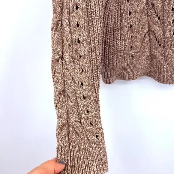 Lucky Brand Womens Sweater L Chocolate Brown Open Cable Knit‎ Cozy Fall Winter - Picture 3 of 7